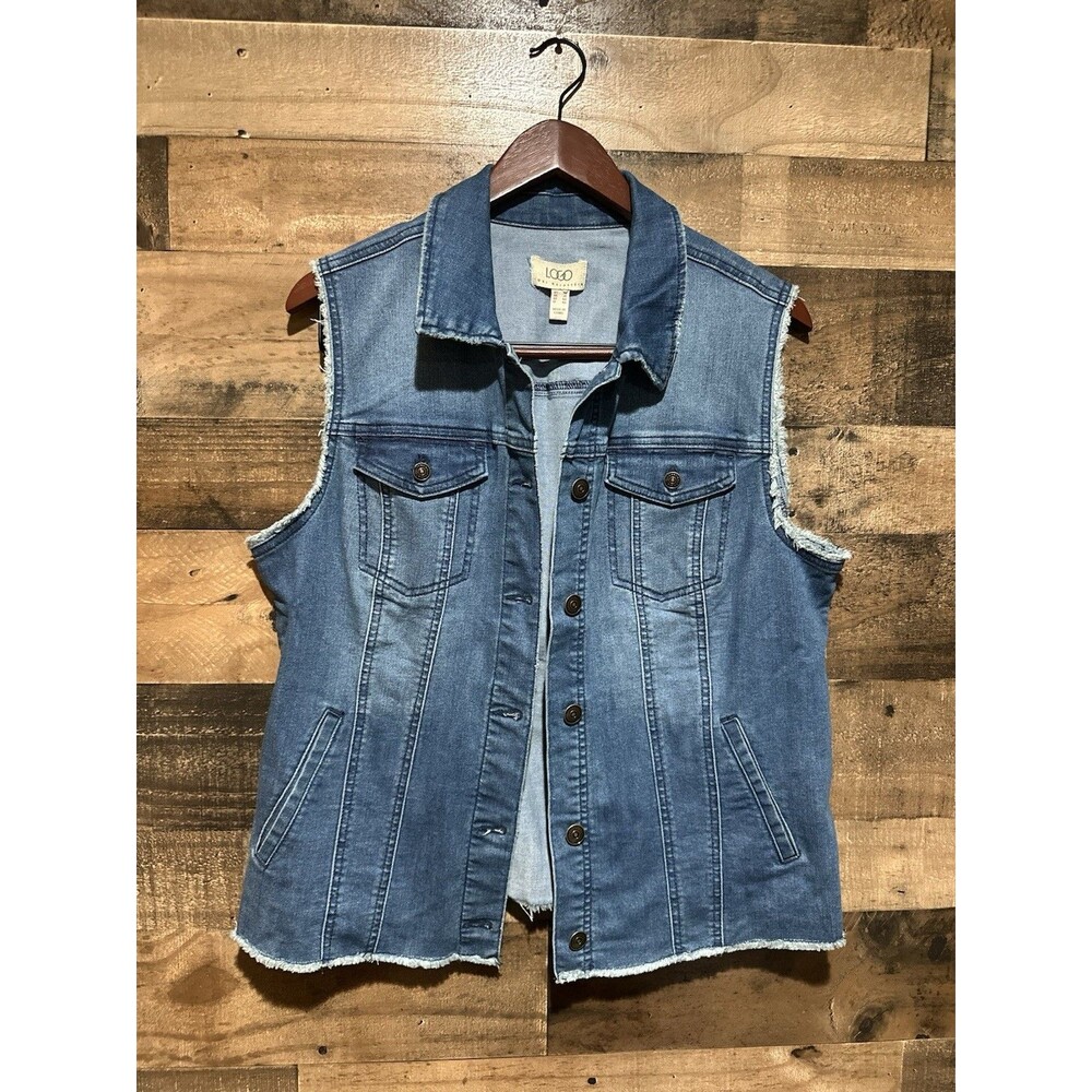 logo by lori goldstein Women’s Denim Vest 10 Jean Button Front